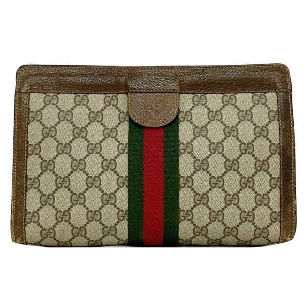 Gucci Shoulder Bag Beige Brown Stripe Sherry Leather GG Clutch Handbag